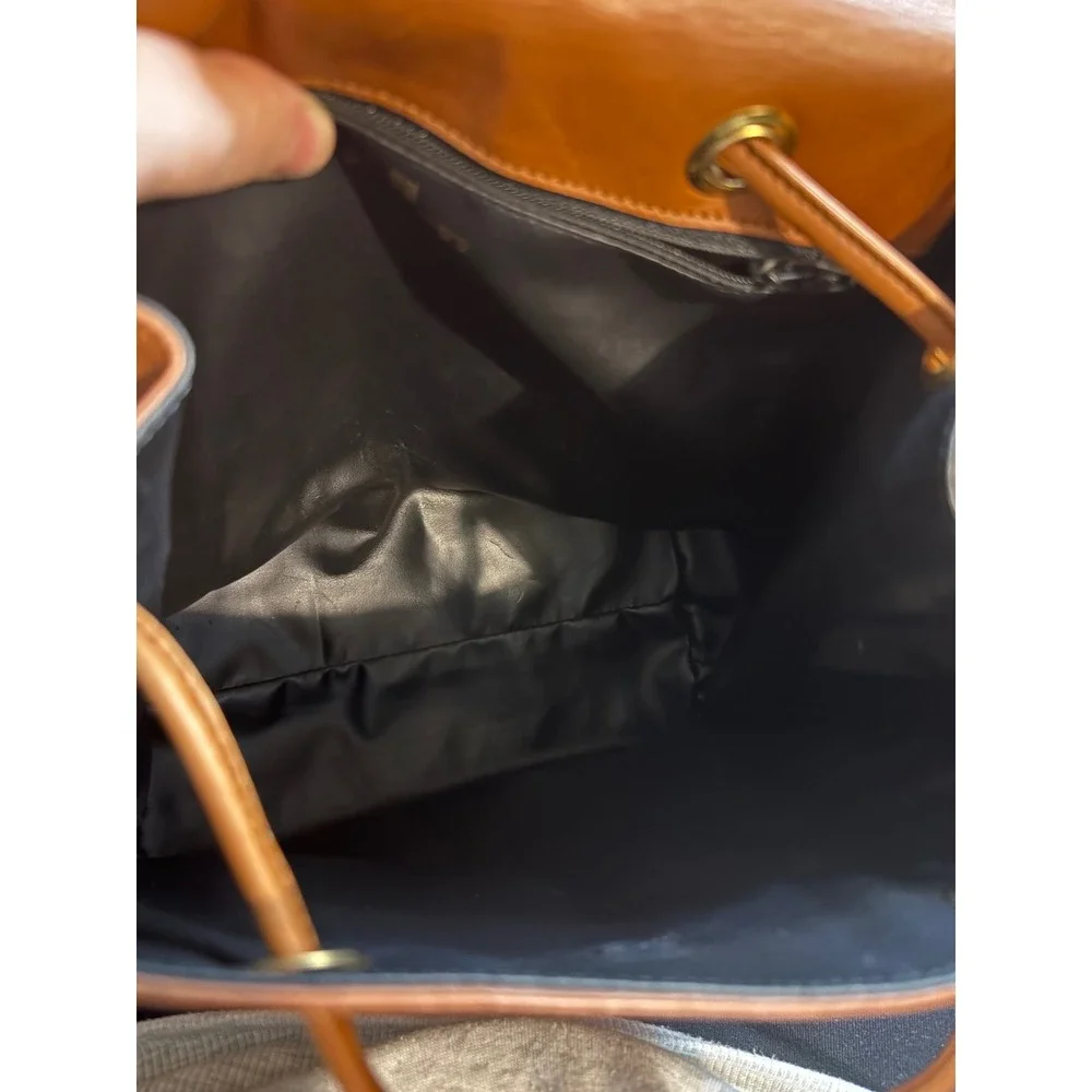 Givenchy Vintage Tan Leather Drawstring Backpack Gold Hardware Studded Logo‎